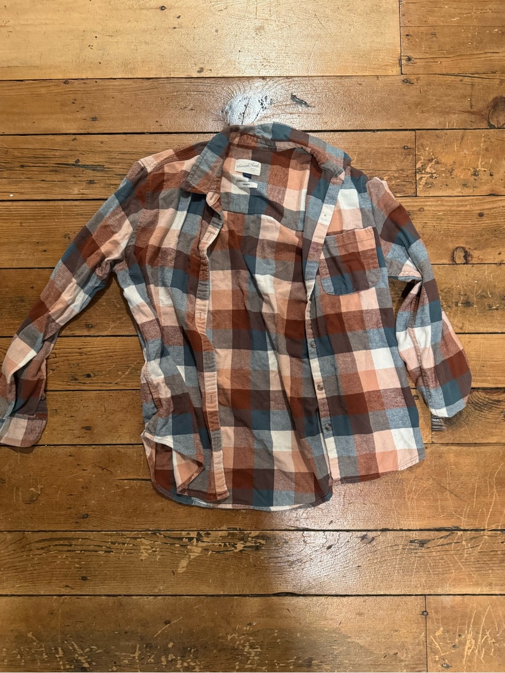 Universal Thread Boys Plaid Button-Down Shirt - Rust Blue White